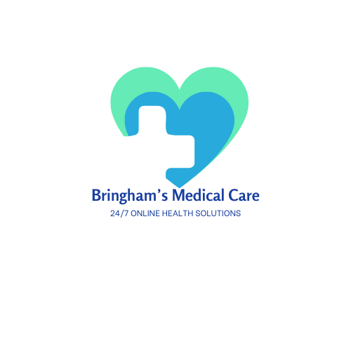 Blue white and green Medical care logo