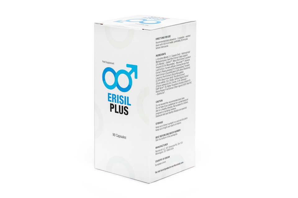 caja de suplemento blanca con letras negras y azules